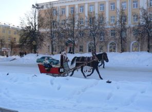 на санях с дедом морозом